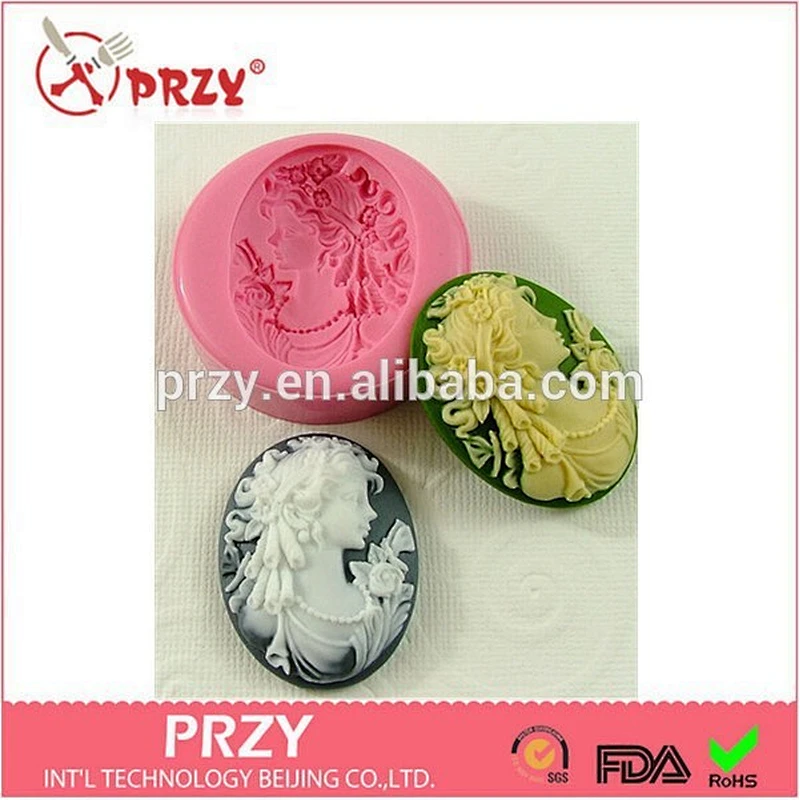 F1376 PRZY Eco-friendly fondant Victorian Lady Cameo resin silicone cake mold