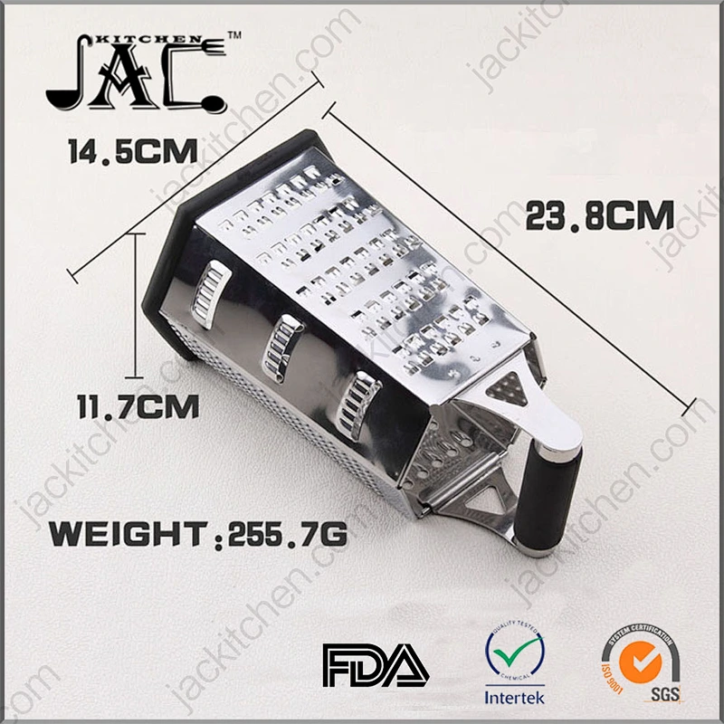 6-sides Stainless Steel Boxed Cheese Grater Vegetable Slicer Non Slip Rubber Bottom