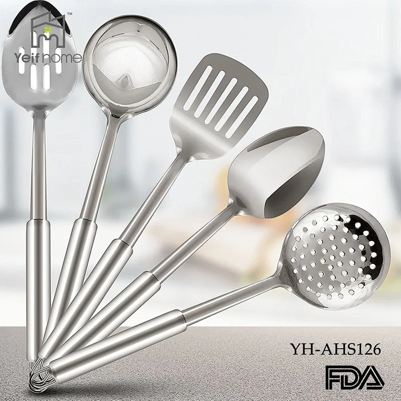 Hot selling factory 5 pieces silicone kitchen utensils cooking set stainless steel kitchen utensils