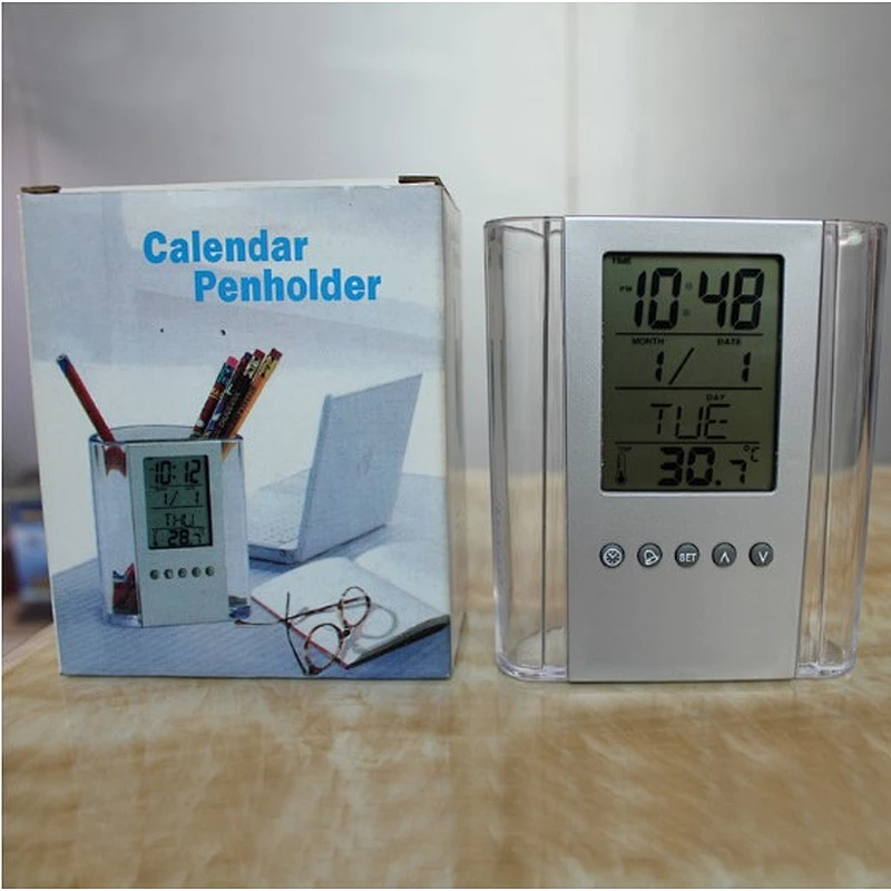 Multi-functional calendar clock pen holder, transparent pen holder can print logo pen holder, multi-functional pen holder