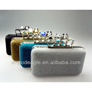 2013 New arrival Metallic Skull Knuckle Ring Clasp skull ring clutch bag(S6041G002)
