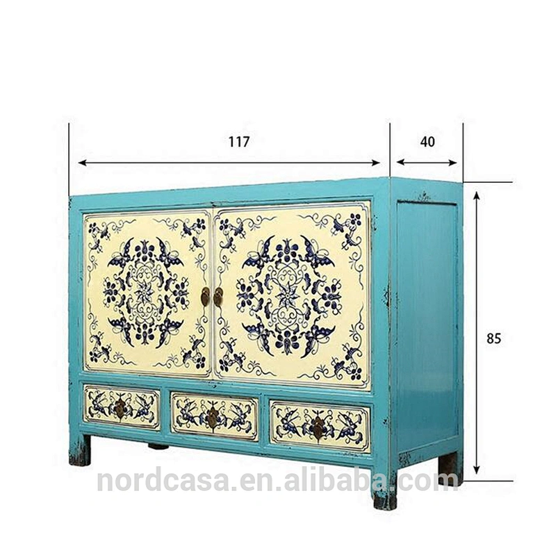 three drawer two door chinese antique style furniture hand painting living room cabinet
