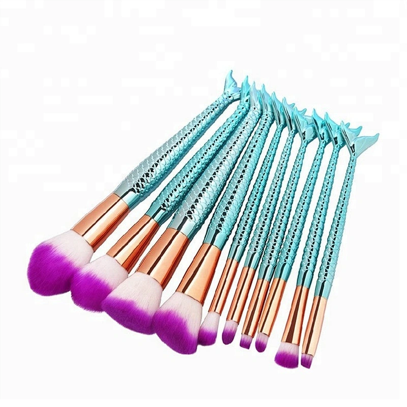 Professional Fish Tail Glitter 10pcs Cosmetic Makeup Brush Set
