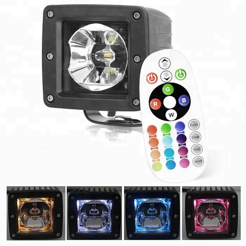 Remote Control 3Inch Cube LED Pods 15W Backlit RGB Work lights