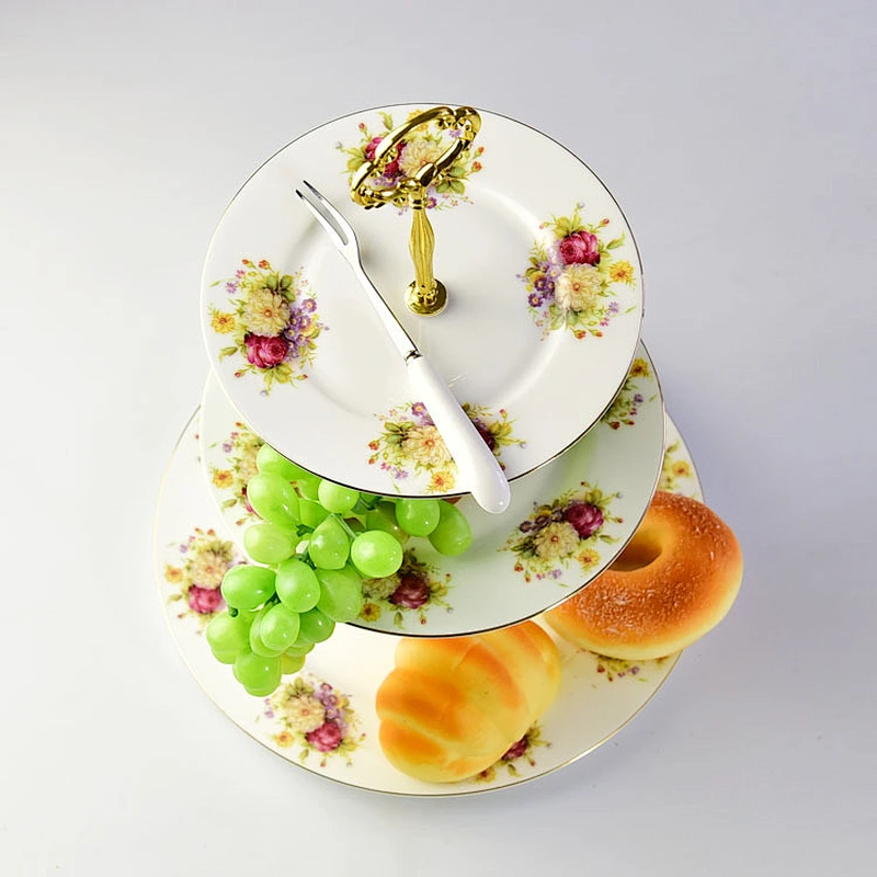 Chinese supplier supply fancy rose flower dish with three-layer plate for anniversary