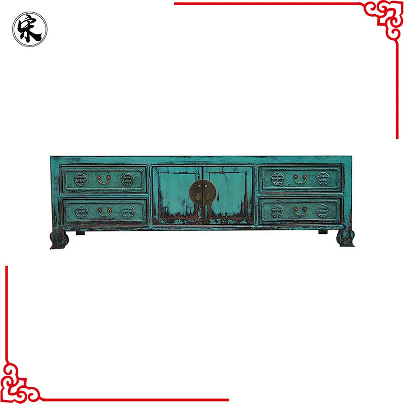 chinese antique distressed lacquered tv cabinet stand living room furniture
