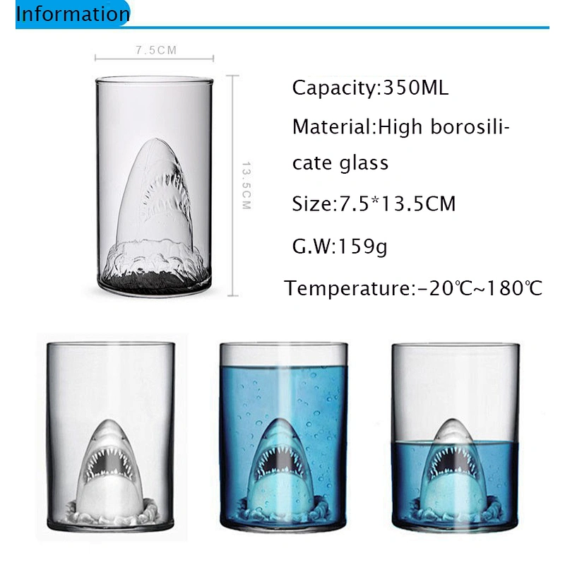 2018 Newest product 350ML double wall beer glass cup with Shark shape