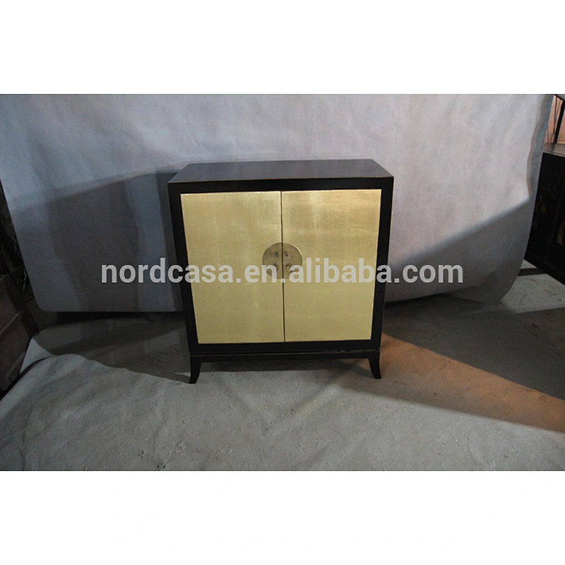 Chinese Antique furniture two door golden antique cabinet black furniture