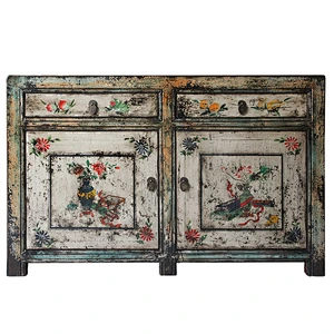 chinese lacquer oriental distressed painted buffet furniture