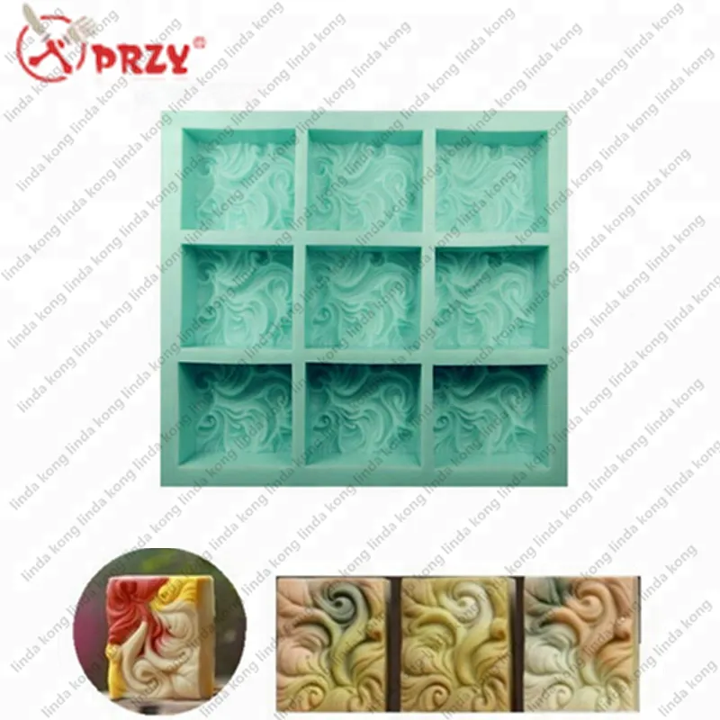 PRZY 9 Cavities Soap Molds big Wave shape handmade soap silicone molds
