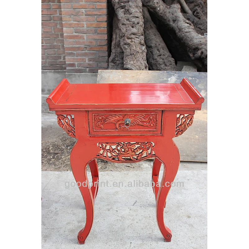 Chinese Antique Stunning Hand Carved Vintage One Drawer Tea Table