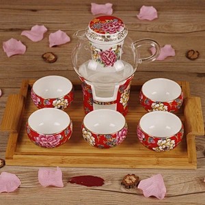 China Supplier Flower Tea Pot Set Packing Door Gift Tea Cup Free Sample Ceramic Tea Set Box