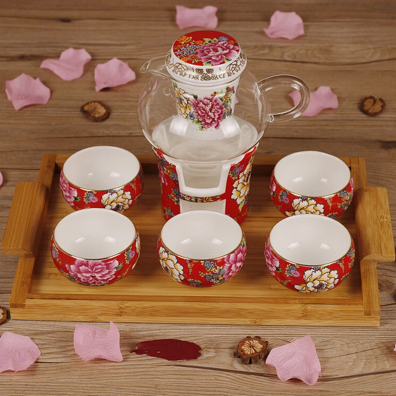 China Supplier Flower Tea Pot Set Packing Door Gift Tea Cup Free Sample Ceramic Tea Set Box