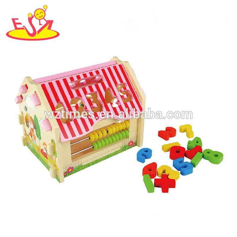 Wholesale math teaching aid wooden house shape numbers toy for kids learning W12D043
