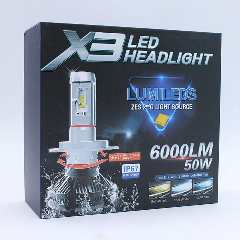 6000lm x3 h4 9005 auto car led headlight kit