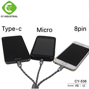 Nylon usb cable type c 3 in 1 USB cable charger ,data charging cable cord for mobile phones