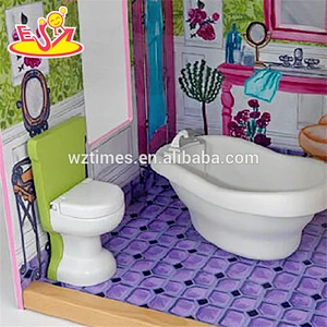 Venta al por mayor 16 piezas de muebles para bebés de madera casa de muñecas hermosa casa de muñecas de madera para bebés W06A232