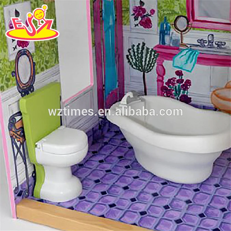 Venta al por mayor 16 piezas de muebles para bebés de madera casa de muñecas hermosa casa de muñecas de madera para bebés W06A232