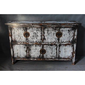 Chinese Antique eight door furniture Recycle wood wite cabinet
