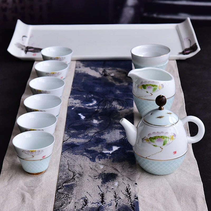 Graceful lotus handmade pattern 10-piece set ceramic cup for corporate gift