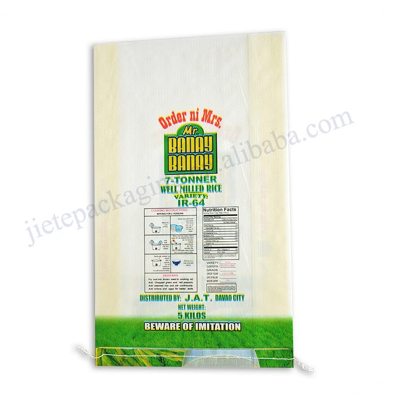 Plastic design printed bopp laminated 5kg pp woven rice packaging bag with D handle size:35*45cm