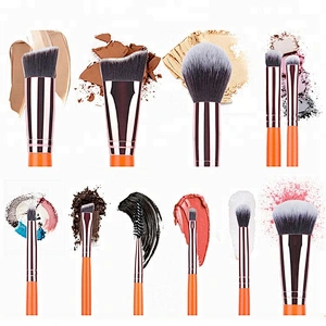 Private Label 11pcs Orange Makeup Brushes Set Powder Foundation Blusher Concealer Eyeshadow Eyecomb Brush Cosmetic Beauty Kit