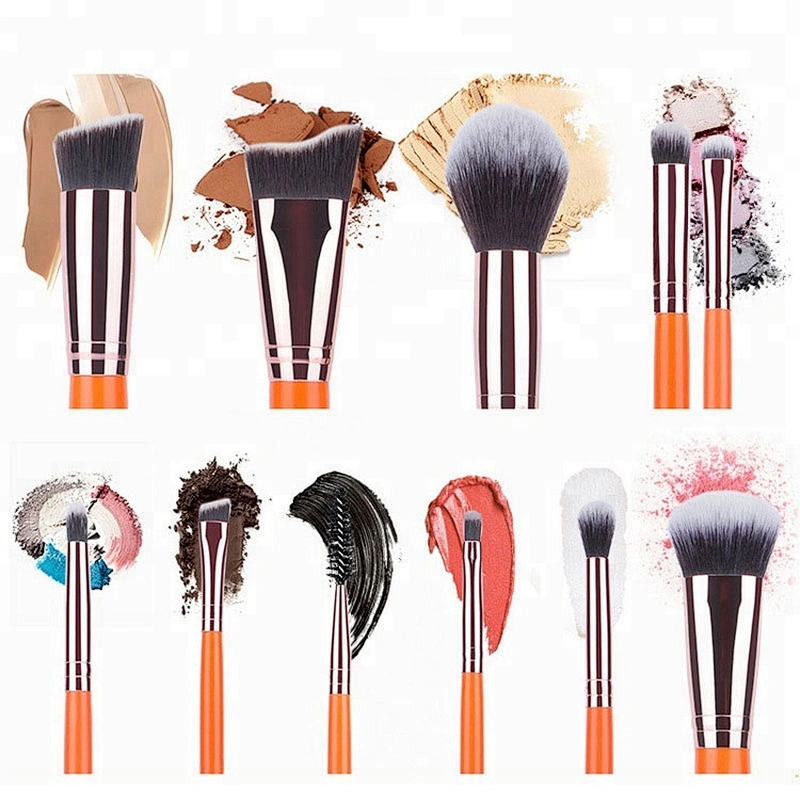 Private Label 11pcs Orange Makeup Brushes Set Powder Foundation Blusher Concealer Eyeshadow Eyecomb Brush Cosmetic Beauty Kit