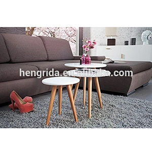 scandinavian round white cheap coffee table set 3 with solid oak wood legs