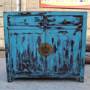 Chinese Antique Shanxi Old Pine for kitchen Sideboard reclaimed wood blue color two door two drawer chinese antique sideboard