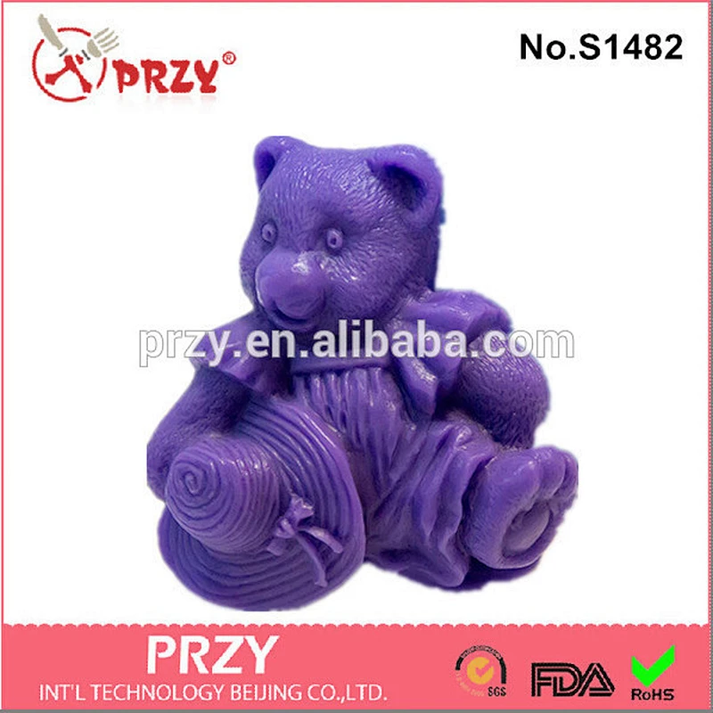 S1482 Eco-Friendly Handmade lovely bear with hat silicone soap mold