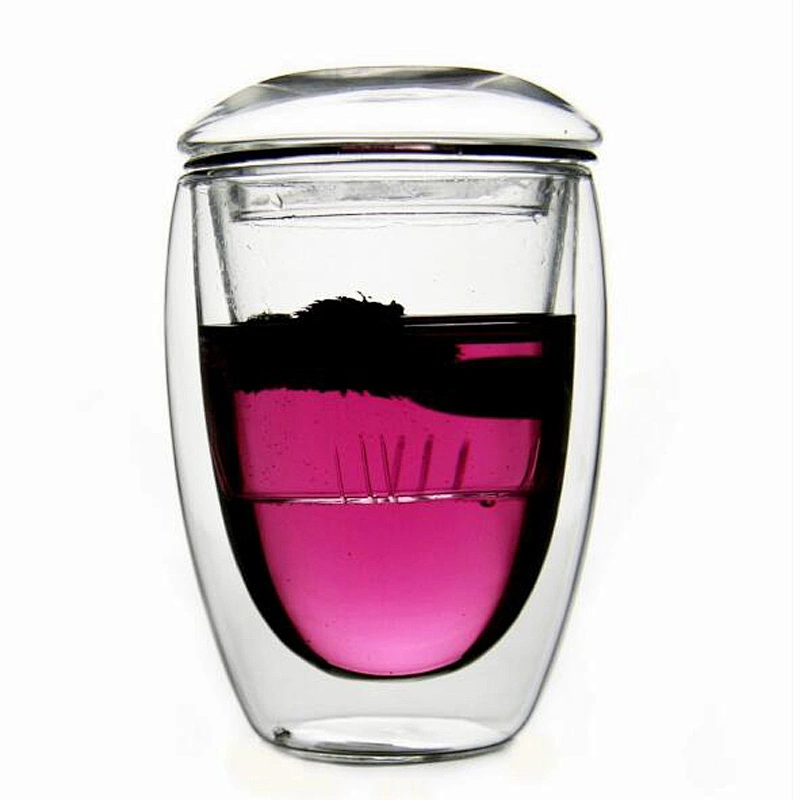Professional glass factory glass cup with glass lid egg shape 12oz for tea drink