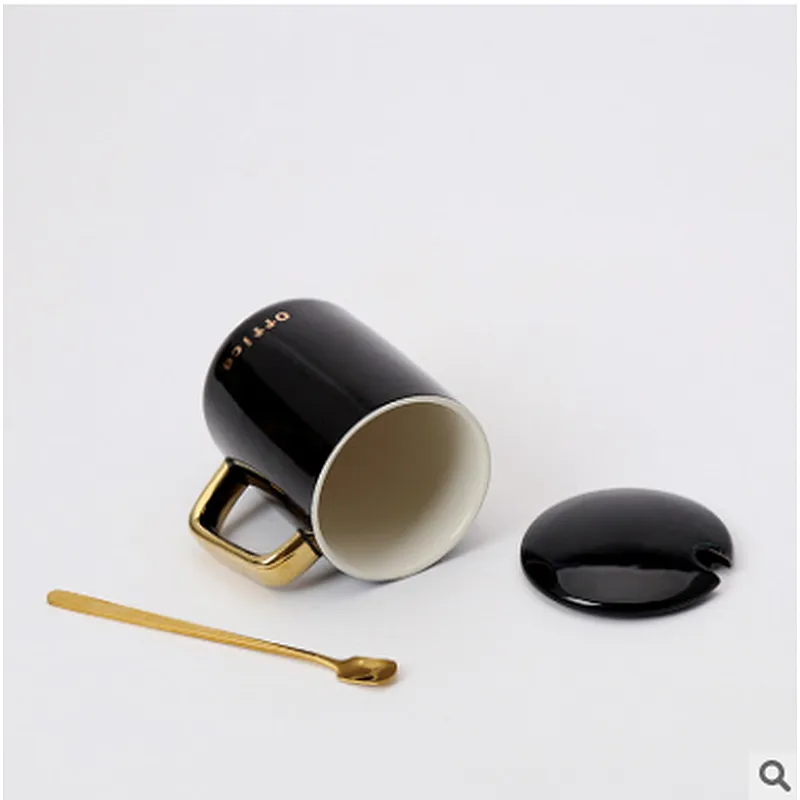 Promotion Retail Wholesale 400ml Plain White Color Tea Coffee ceramic Cup Beer Mug With Gold Handle