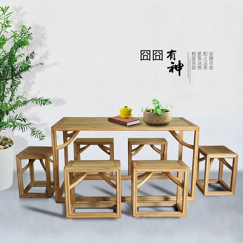 Chinese elm solid wooden dining room set