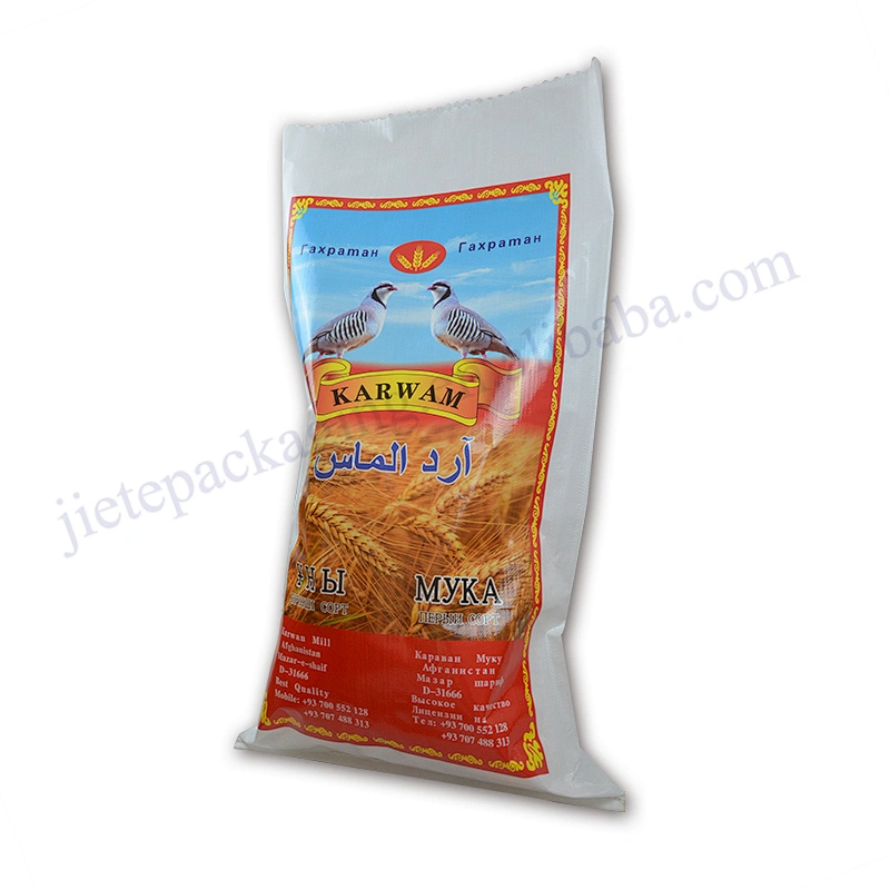 Customized design printing 50kg white plastic bopp laminated pp woven flour packaging bag for corn,maize,wheat,feed,grain,rice