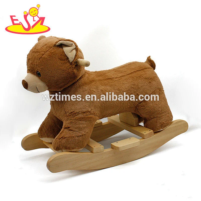 Wholesale baby wooden bear plush rocking horse for sale W16D111