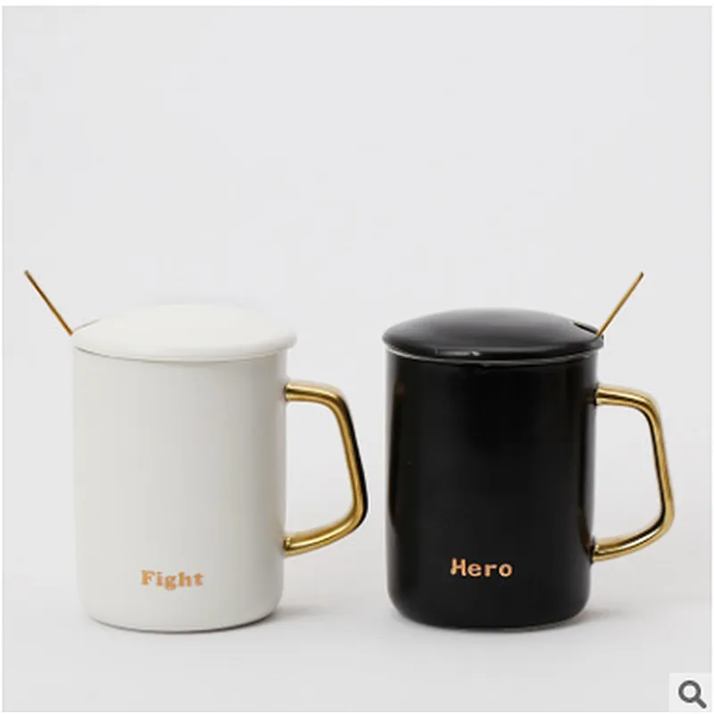 Promotion Retail Wholesale 400ml Plain White Color Tea Coffee ceramic Cup Beer Mug With Gold Handle