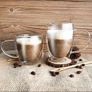 2019 Hot Sale Double Wall Glass Coffee Mug 350ml High Borosilicate Glass Cup Customized Logo Coffee Cup