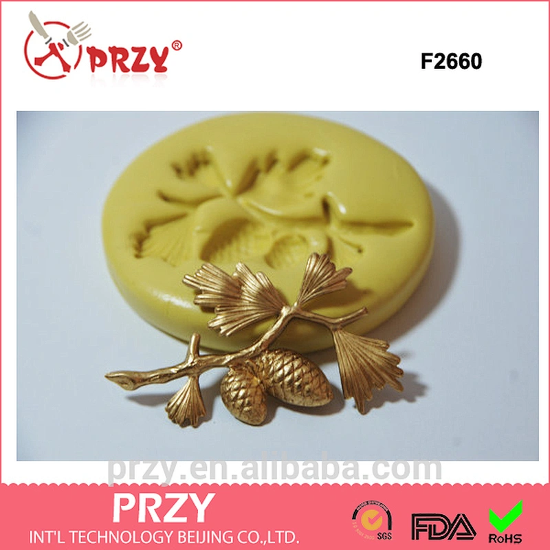 F2660 przy Pine Tree Branch Spray with Pinecones Silicone fondant decorative Rubber Flexible Mold
