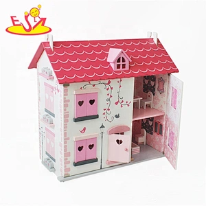2018 New design girls mini wooden dollhouse kits best children wooden dolls house for sale W06A171