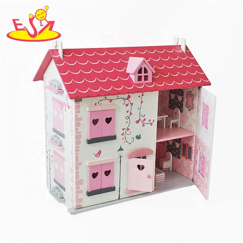 2018 New design girls mini wooden dollhouse kits best children wooden dolls house for sale W06A171