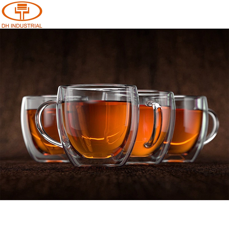 Guangzhou manufactory double wall high borosilicate glass mug tea pot with handle for teaware