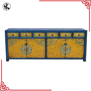 chinese antique solid wood pine painted furniture for stores