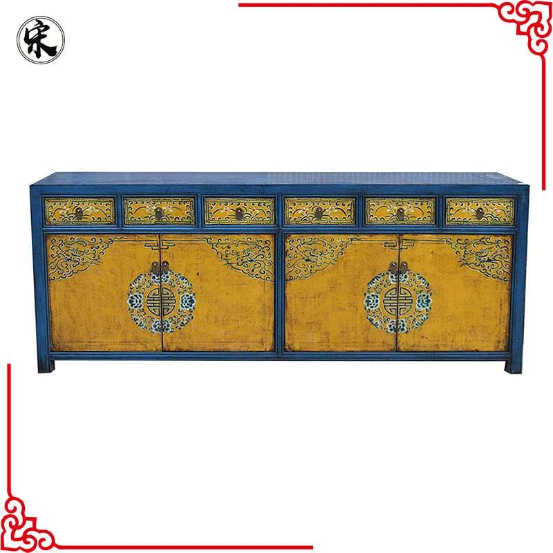 chinese antique solid wood pine painted furniture for stores
