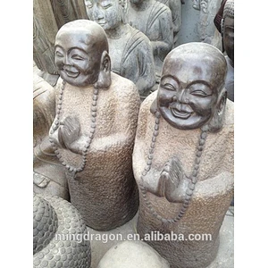 Antique Hand Made Carved Chinese Stone Laughing Buddha Garden Statues