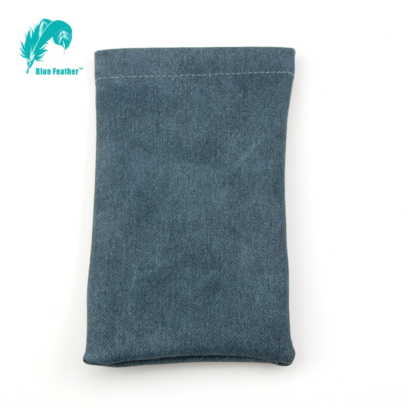 Mens classic plain pu leather soft eyeglass bag with spring top