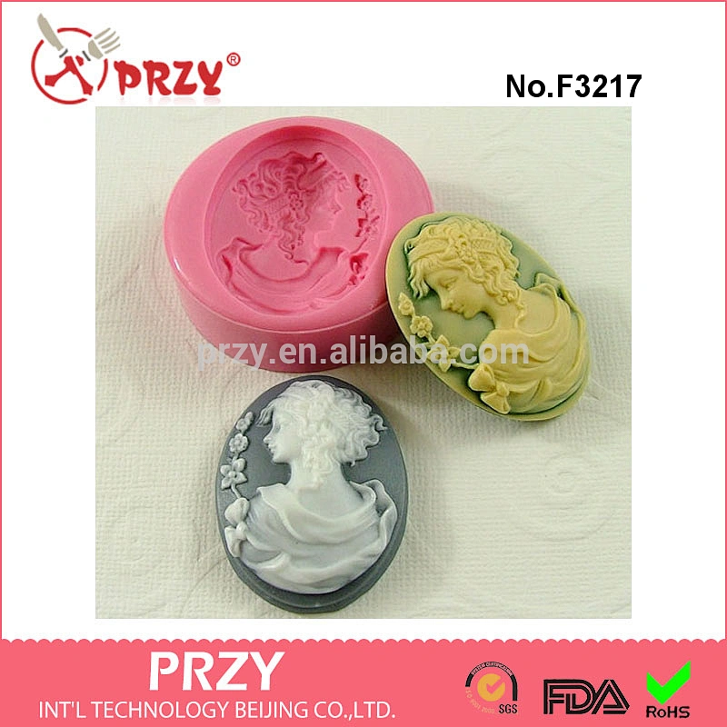 F3217 Lady Cameo Cabochon Flexible Silicone Mold/Mould (40mm) for Crafts, Jewelry, Scrapbooking, (resin, pmc, polymer clay)