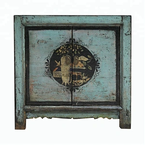 chinese antique distressed lacquered wooden beside cabinet mongolian furniture