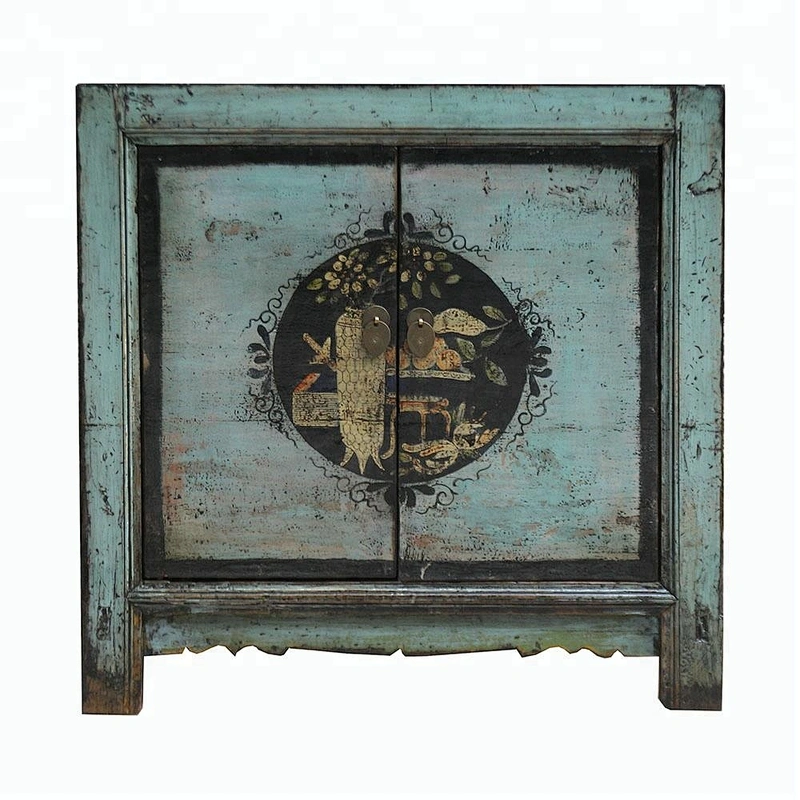 chinese antique distressed lacquered wooden beside cabinet mongolian furniture