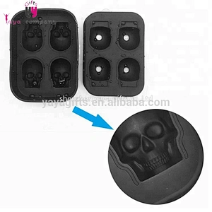 4pcs BPA Free 3D Skull Ball Silicone Ice Cube Tray With Lid