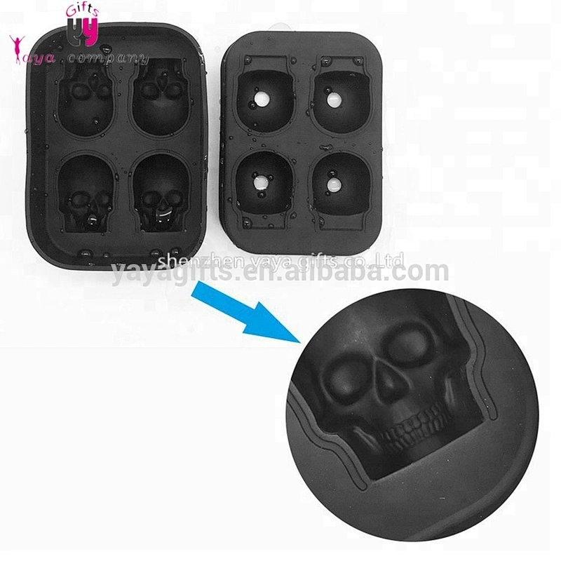 4pcs BPA Free 3D Skull Ball Silicone Ice Cube Tray With Lid